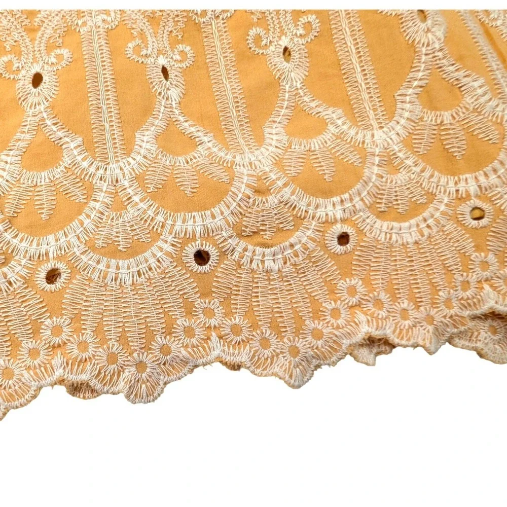Skies Are Blue Yellow Eyelet Mini Skirt Scalloped Hem Peasant Lined Size 1X - Picture 3 of 9